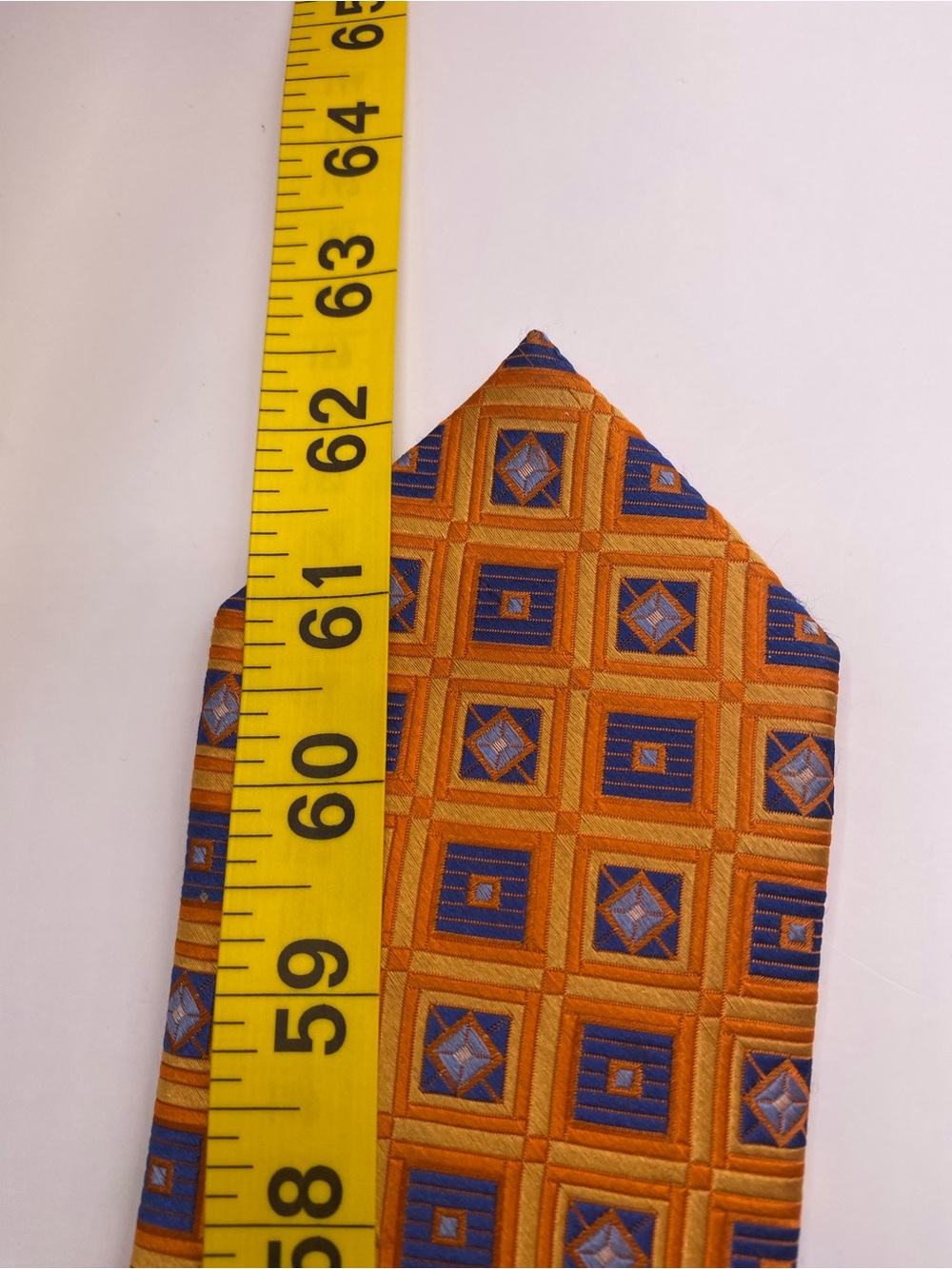 Ike Behar Orange and Blue Geometric Silk Tie - Picture 6 of 6
